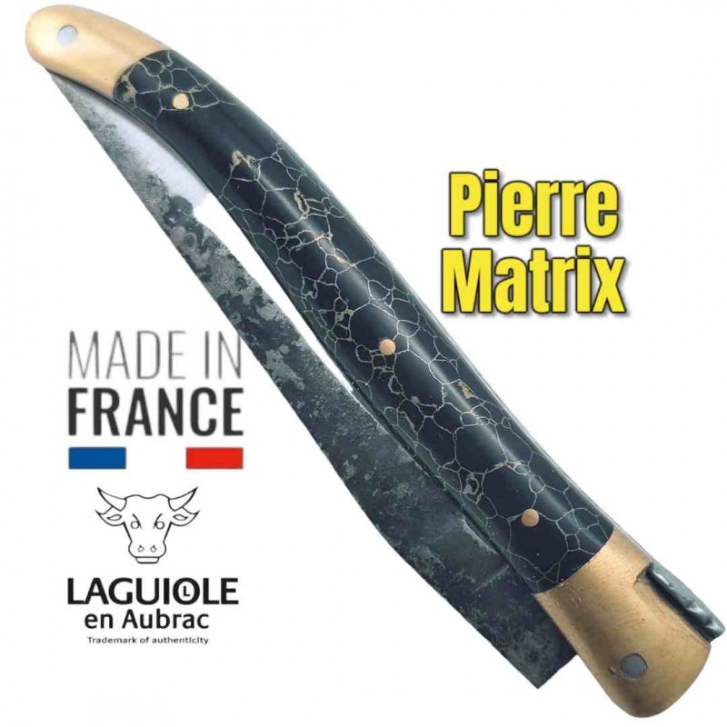 Couteau pliant Laguiole en Aubrac pierre noire matrix