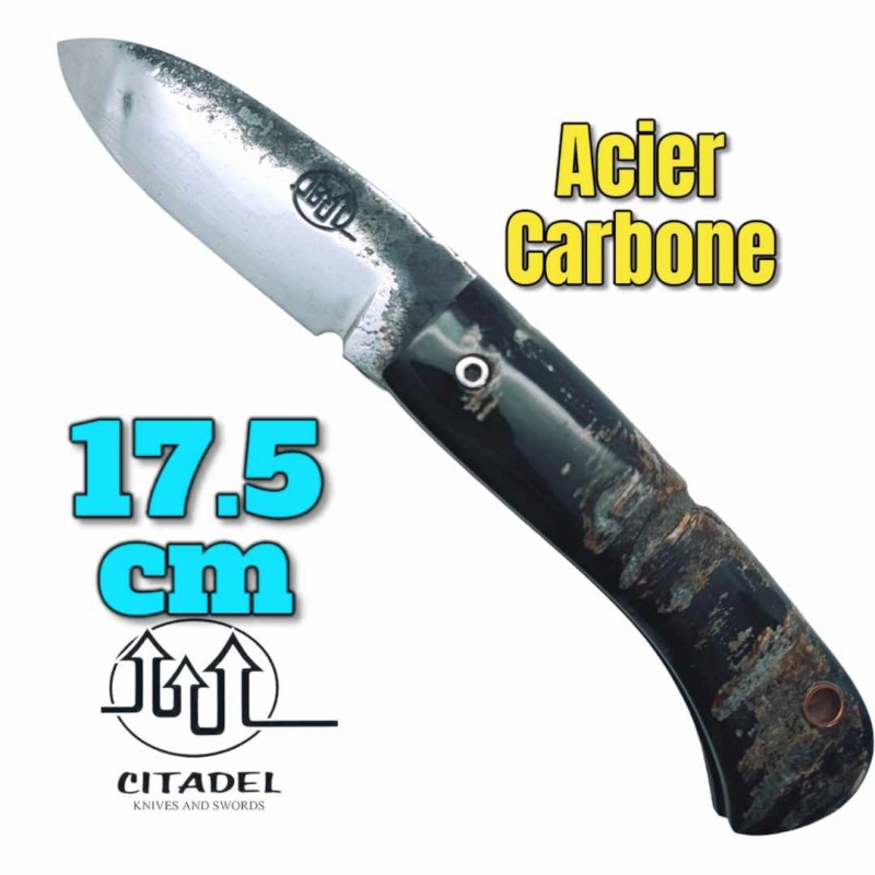 Petit couteau pliant artisanal Citadel Aizto corne buffle forgé main 17.5 cm 2