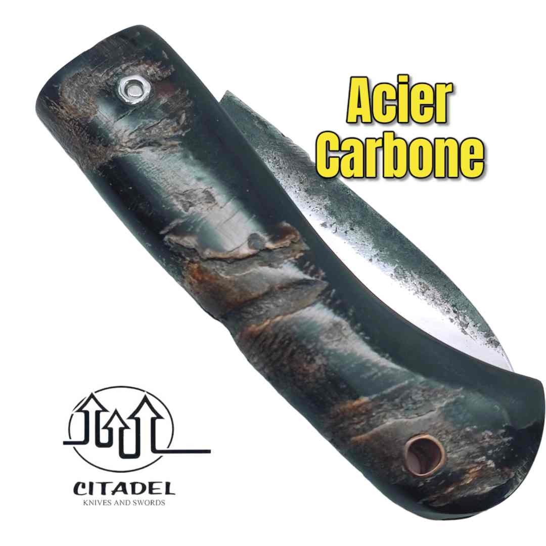 Petit couteau pliant artisanal Citadel Aizto corne buffle forgé main 17.5 cm 2