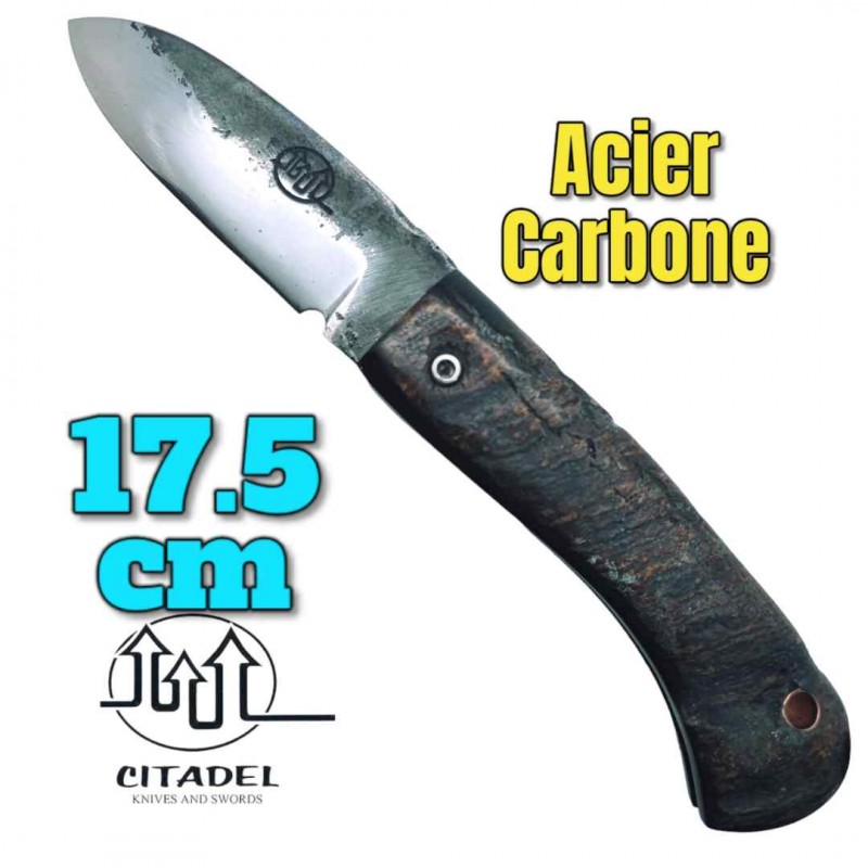 Petit couteau pliant artisanal Citadel Aizto corne buffle forgé main 17.5 cm  3