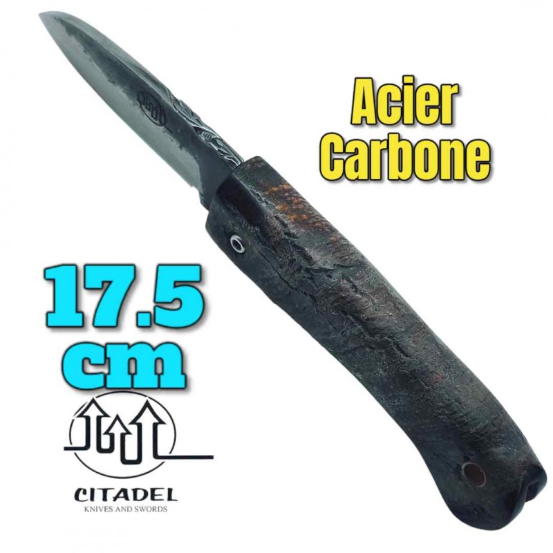 Petit couteau pliant artisanal Citadel Aizto corne buffle forgé main 17.5 cm  3