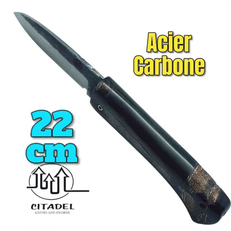 Grand couteau pliant artisanal Citadel Aizto corne buffle forgé main 22 cm