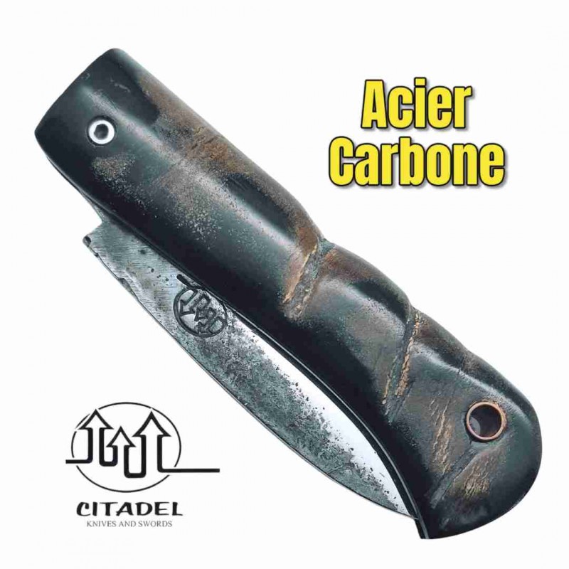 Couteau pliant artisanal Citadel Aizto corne buffle forgé main 20 cm N2