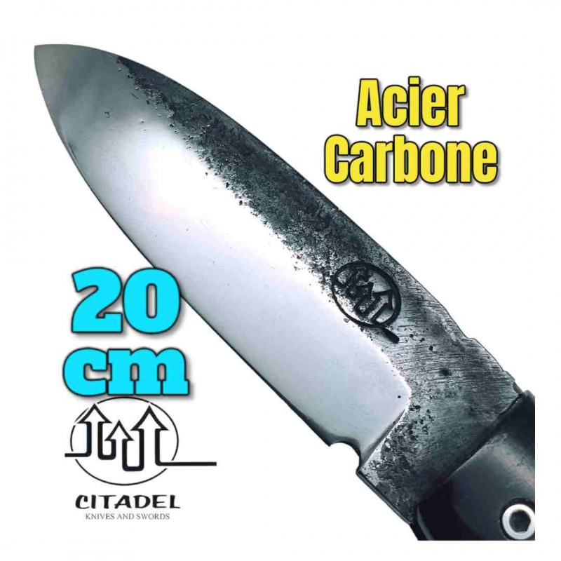 Couteau pliant artisanal Citadel Aizto corne buffle forgé main 20 cm N2