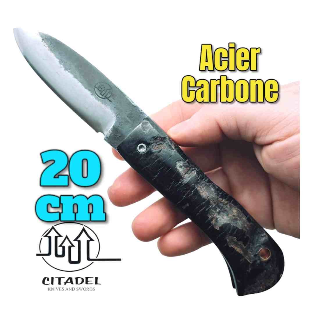 Couteau pliant artisanal Citadel Aizto corne buffle forgé main 20 cm N3