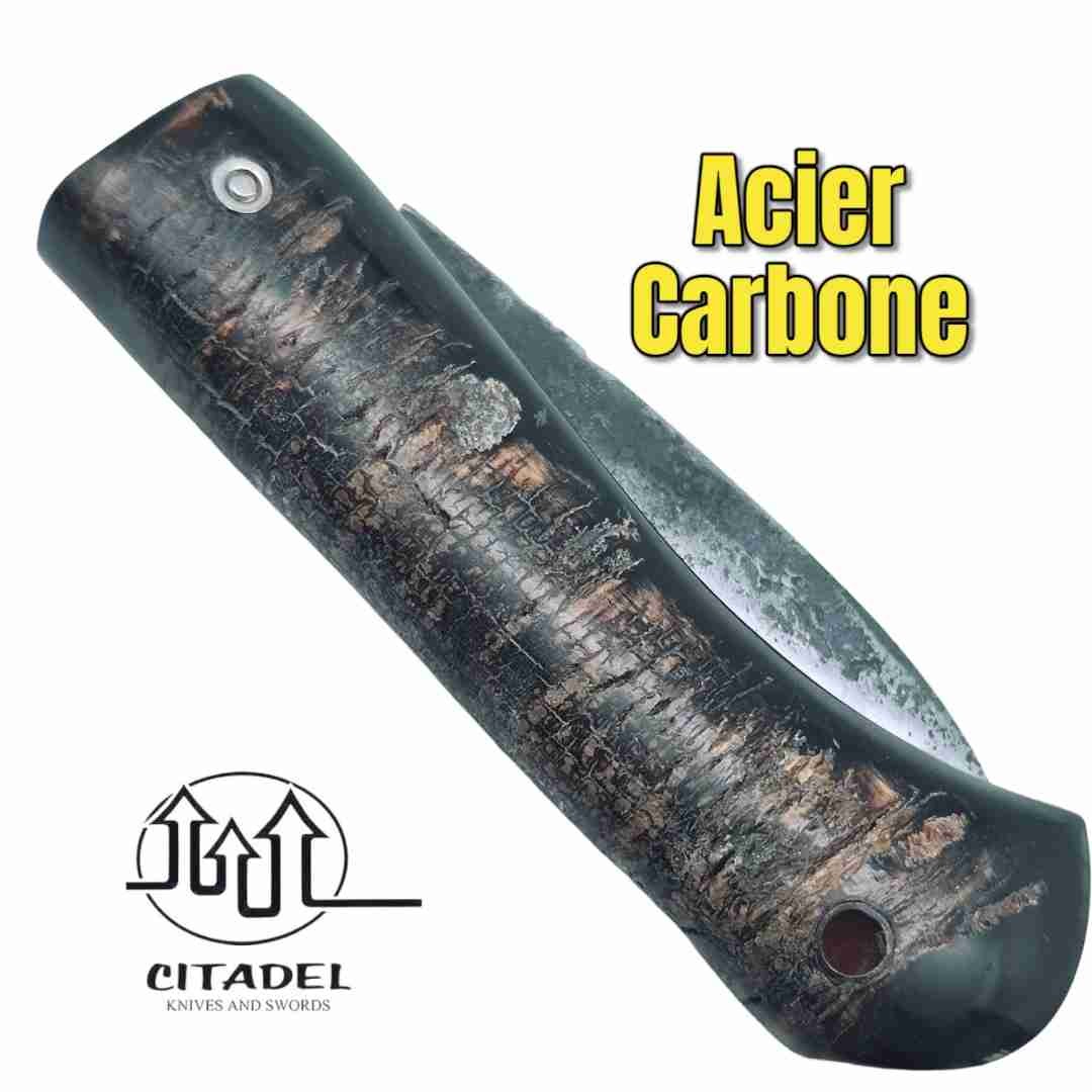 Couteau pliant artisanal Citadel Aizto corne buffle forgé main 20 cm N5