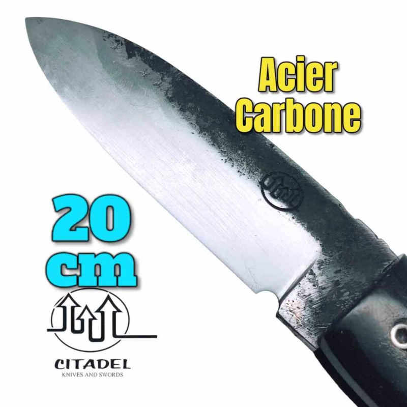 Couteau pliant artisanal Citadel Aizto corne buffle forgé main 20 cm N5
