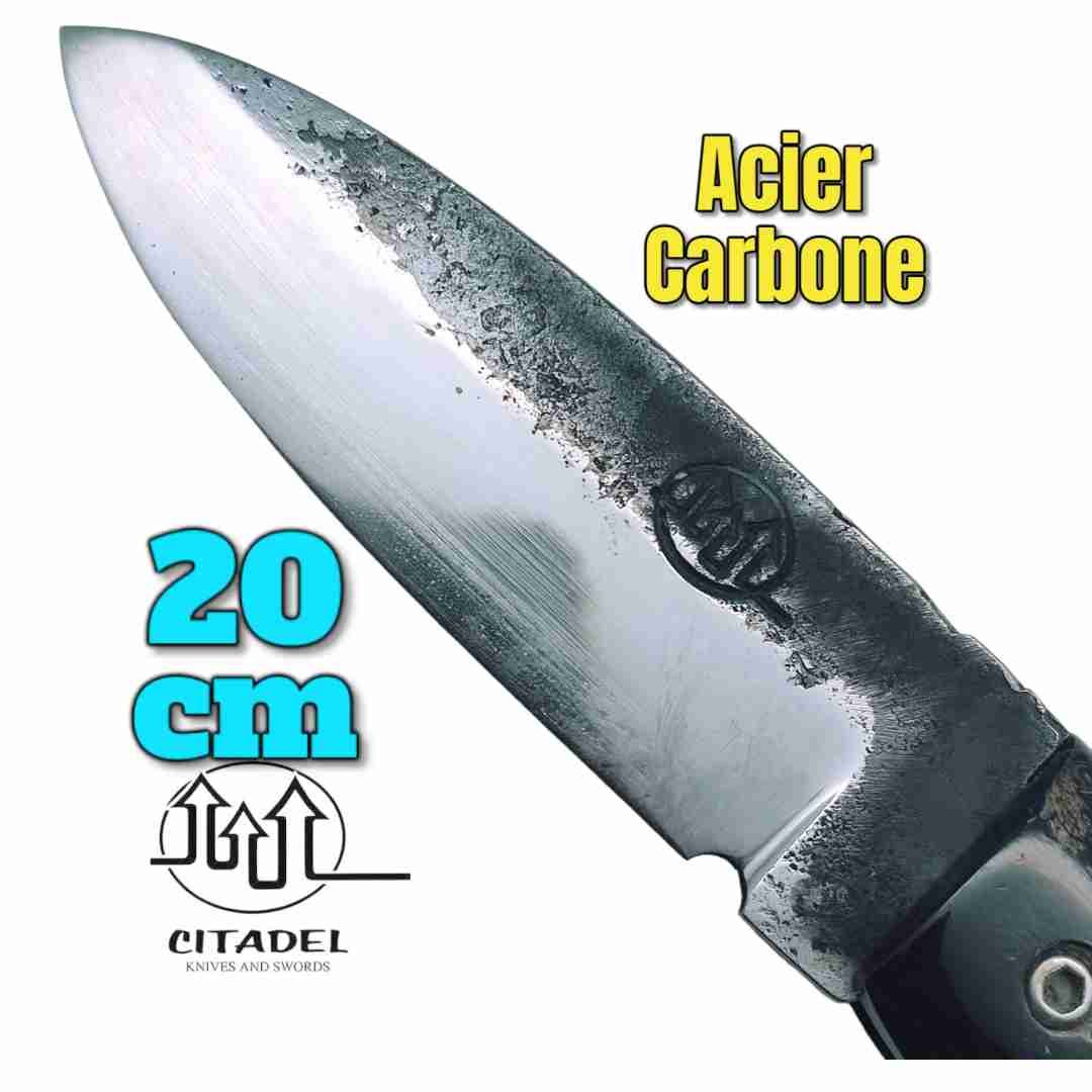 Couteau pliant artisanal Citadel Aizto corne buffle forgé main 20 cm N6