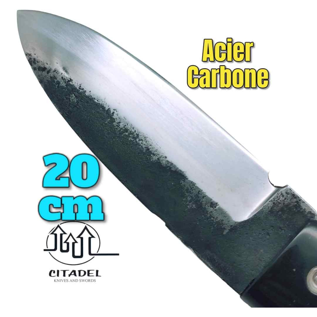 Couteau pliant artisanal Citadel Aizto corne buffle forgé main 20 cm N6