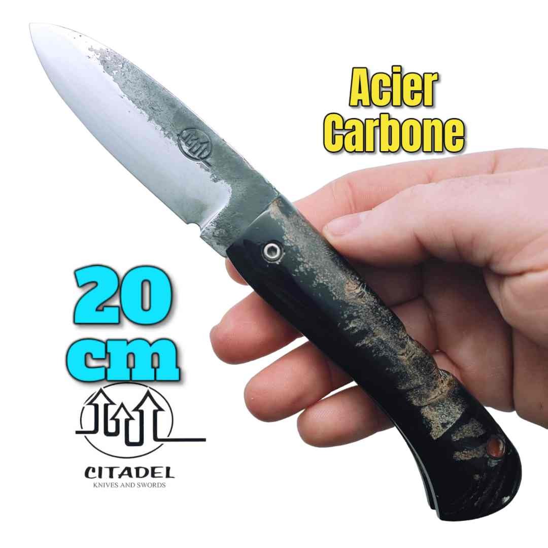 Couteau pliant artisanal Citadel Aizto corne buffle forgé main 20 cm N6