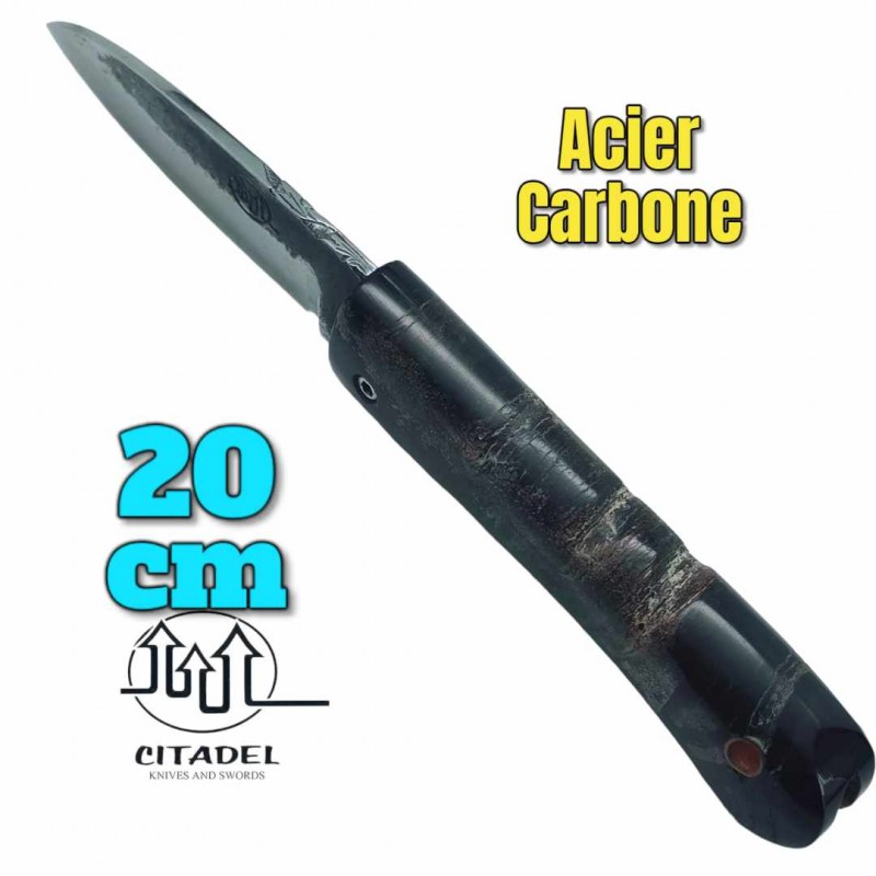 Couteau pliant artisanal Citadel Aizto corne buffle forgé main 20 cm N6