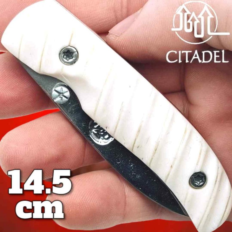 Couteau pliant artisanal Citadel Coubi os sculpté cannelé 14.5cm