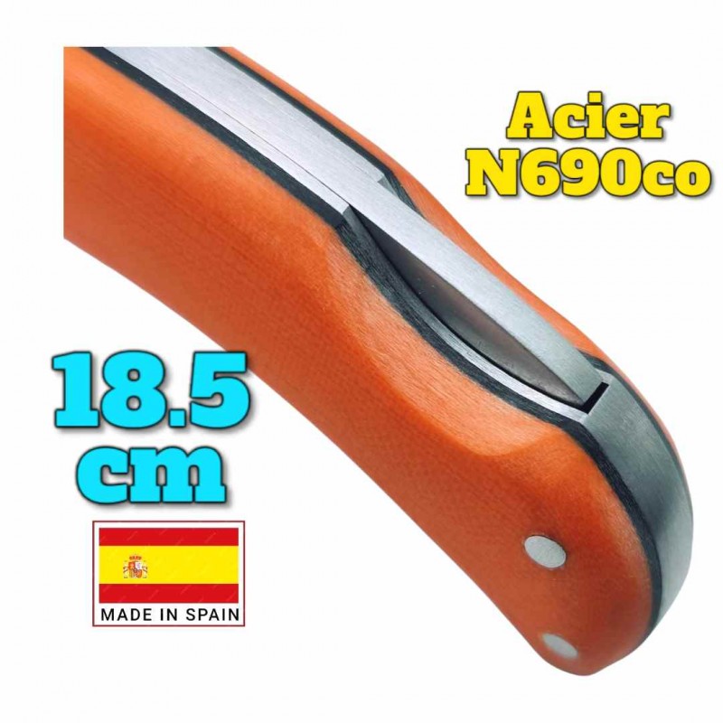 Couteau espagnol Cudeman Athenea n690 cobalt G10 orange