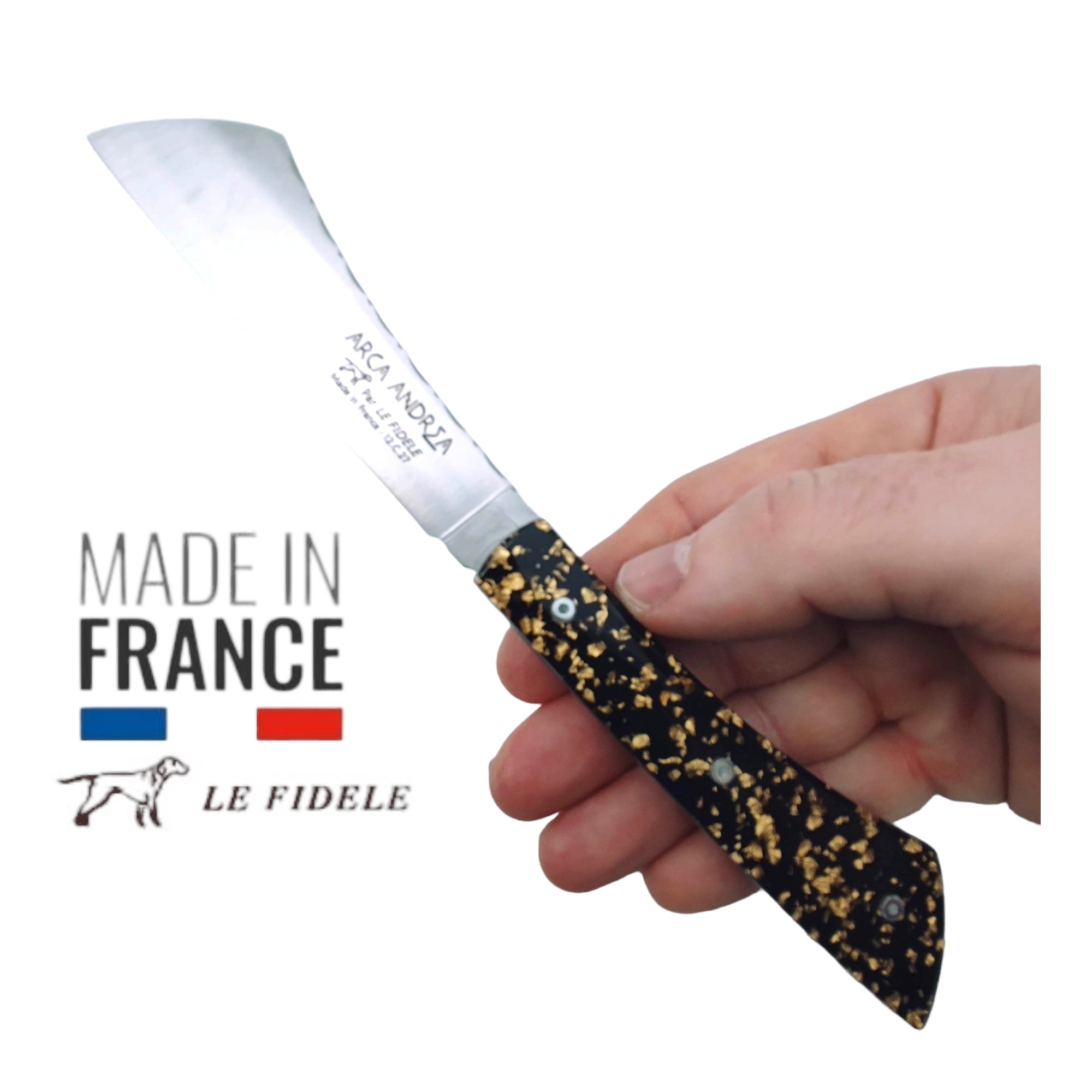 Couteau Arca Andrea par Le Fidèle feuille or 24 carats guilloché